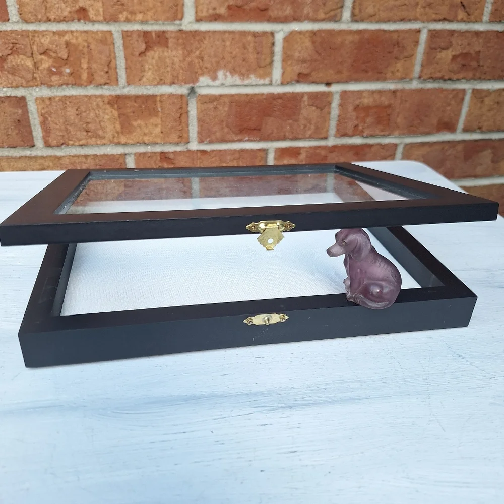 Shadow Display Box with Glass Lid Wood Hinged Framed Box Collectibles Keepsakes - Picture 13 of 16